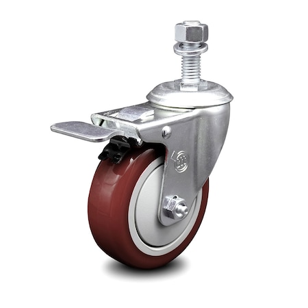 Service Caster 4 Inch Maroon Polyurethane Swivel 12mm Stem Caster with Total Lock Brake SCC SCC-TSTTL20S414-PPUB-MRN-M1215